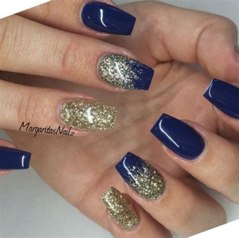 28 Blue And Gold Nail Designs #blue #designs #gold #nail | Gold acrylic ...