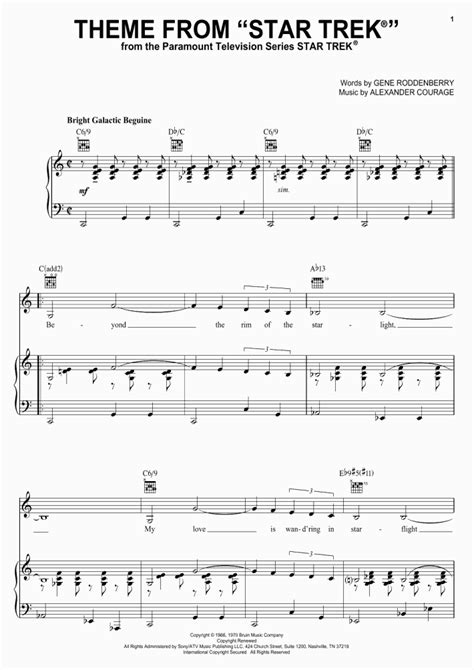 Theme from Star Trek Piano Sheet Music | OnlinePianist