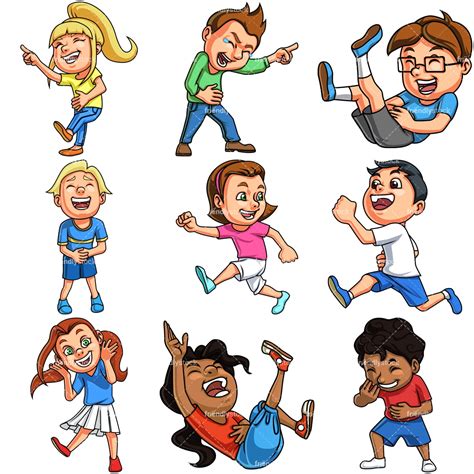 Kids Laughing Cartoon Clipart Vector - FriendlyStock