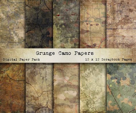 Printable Scrapbook Paper, Grunge Camoflauge, Digital Paper Pack, Junk ...