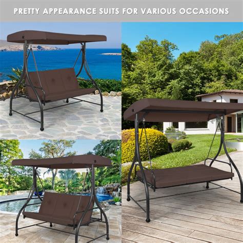 3 Seats Outdoor Swing Hammock with Adjustable Tilt Canopy - Costway