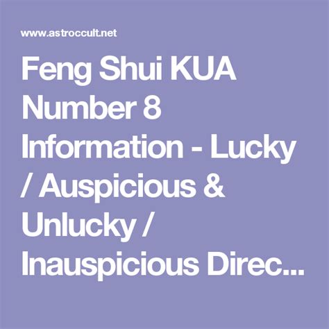 Feng Shui KUA Number 8 Information - Lucky / Auspicious & Unlucky / Inauspicious Directions ...