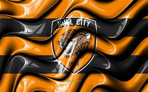 Download wallpapers Hull City FC flag, 4k, orange and black 3D waves ...