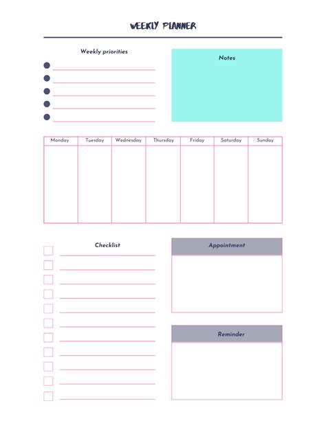 Minimalist Weekly Planner Page