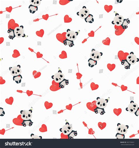 Seamless Vector Pattern Panda Love Saint Stock Vector 365759663 - Shutterstock