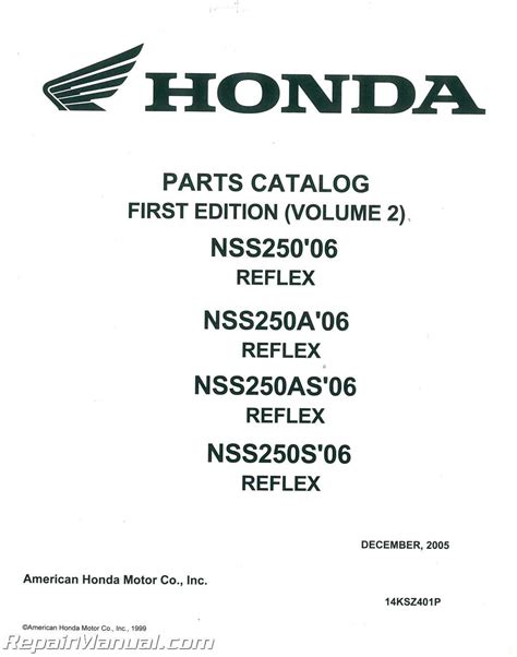 2004 Honda NSS250 NSS250A NSS250AS NSS250S Reflex Scooter Parts Manual