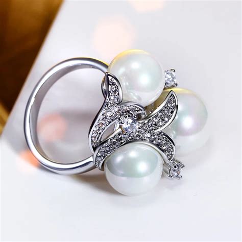 Pearl ring Costume jewellery 100% Top quality wholesale Cocktail Synthetic pearl rings for women ...