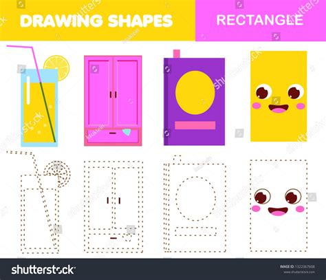 Learning geometric shapes for kids. Rectangle objects. Handwriting practice. Draw figures and ...