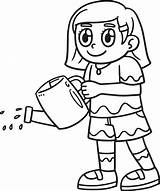Earth Day Girl Watering Plants Isolated Coloring 14329673 Vector Art At  sketch template