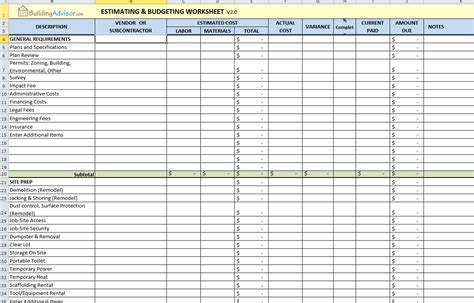 Sample Construction Estimate Spreadsheet regarding Construction ...