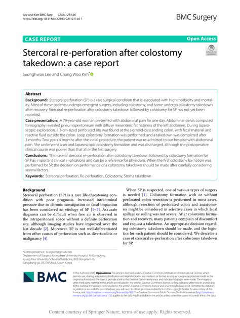 (PDF) Stercoral re-perforation after colostomy takedown: a case report