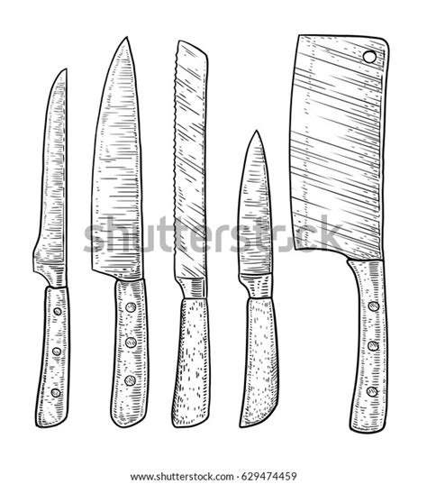 Knives Illustration Drawing Engraving Ink Line Stock Vector (Royalty Free) 629474459