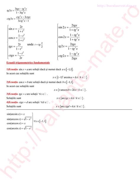 Formule trigonometrie liceu