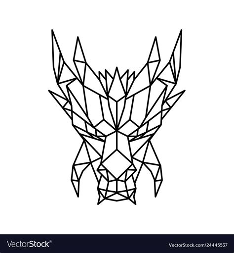 Dragon head front low poly black and white Vector Image