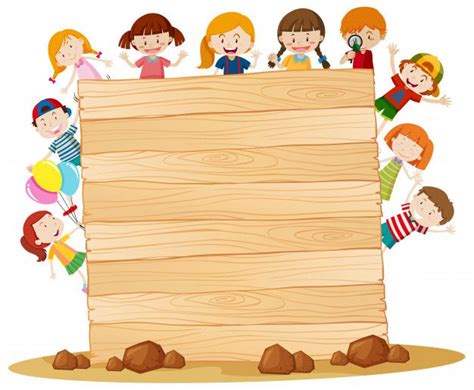 Frame with happy kids around wooden board Free Vector | Free Vector #Freepik #vector #freeframe ...