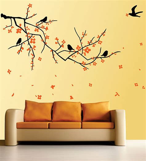 Buy PVC Vinyl Nature Black Branch with Flowers Wall Sticker by WallTola Online - Floral Wall ...