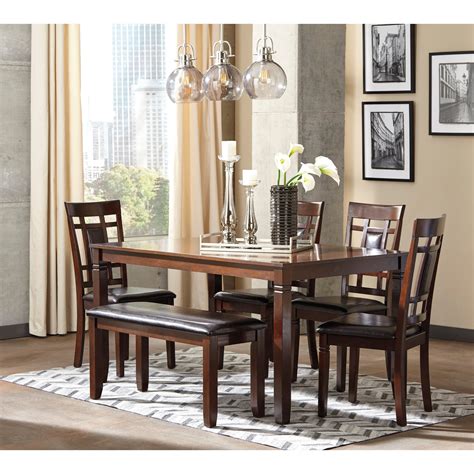 Signature Design by Ashley Bennox D384-325 Contemporary 6-Piece Dining Room Table Set with Bench ...