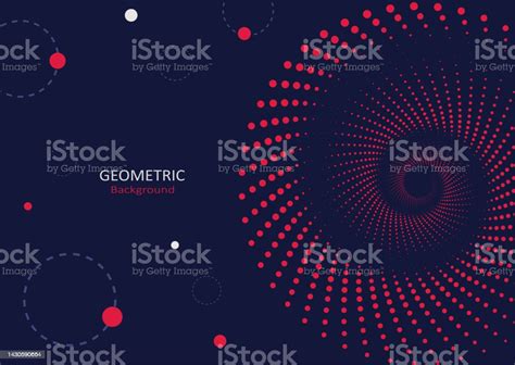 Abstract Geometric Template Flat Design With Red Dots Spiral Swirl And Round Shapes On A Dark ...