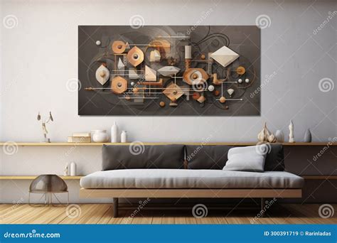 Modern Retro Living Room with Vintage Wall Art Stock Illustration ...