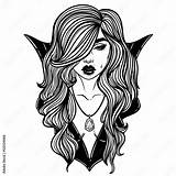 Vampire Girl Line Art Hand Drawn Vector Illustration Black On  sketch template