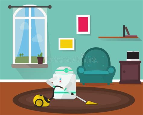 Domestic Robot Vacuum Cleaning the Room. Stock Illustration ...