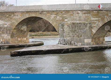 River View of Old Stone Bridge Regensburg Stock Image - Image of arch ...