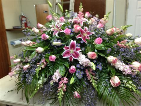 Casket Spray with Pink Stargazer Lilies and Roses