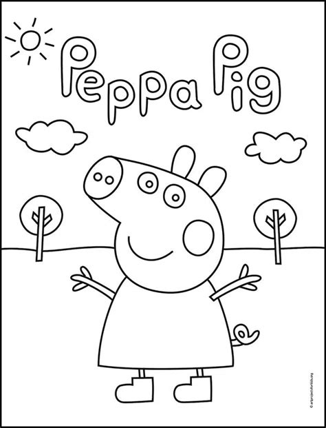 Easy How to Draw Peppa Pig Tutorial, Peppa Pig Coloring Page