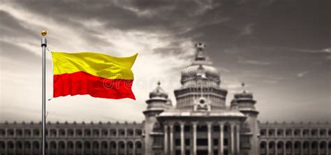 Karnataka Waving Flag at Vidhana Soudha Stock Photo - Image of kannada ...