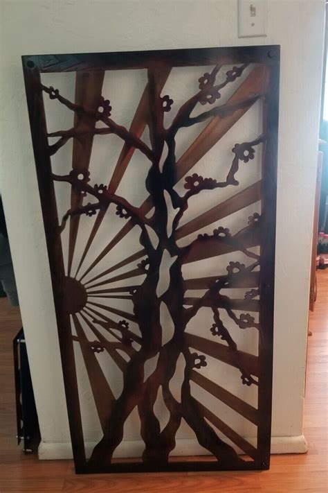 Metal Wall art cherry tree rustic Sculpture sun Home Decor plasma cut ...