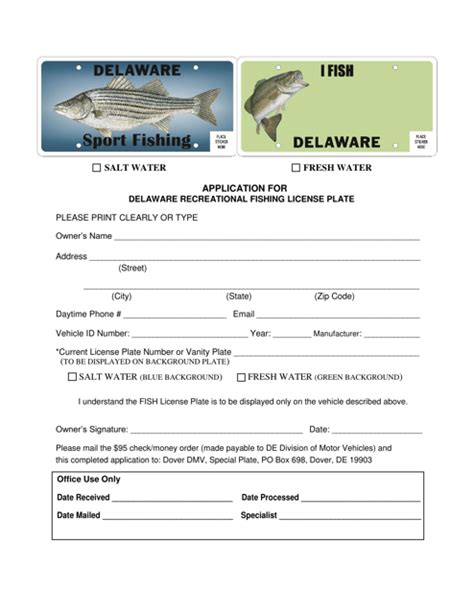 Delaware Application for Delaware Recreational Fishing License Plate - Fill Out, Sign Online and ...