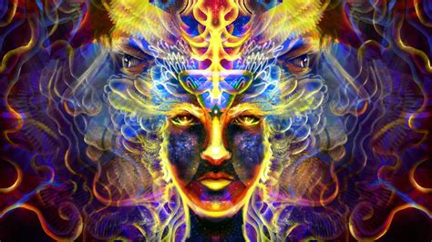 trippy, psychedelic, colorful, fractal, face, symmetry, yellow HD Wallpaper