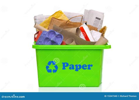 Green Paper Recycling Bin Isolated on White Stock Photo - Image of green, container: 15347340