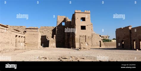 Migdol Tower at the Temple of Rameses II at Medinet Habu, Egypt. in front of the first pylon, of ...