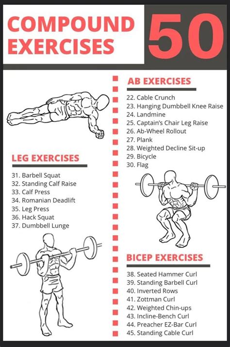 50 Compound Exercises | Compound exercises, Gym workout guide, Workout ...