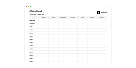 Weekly Staff Roster Template(Excel) Free - Timble