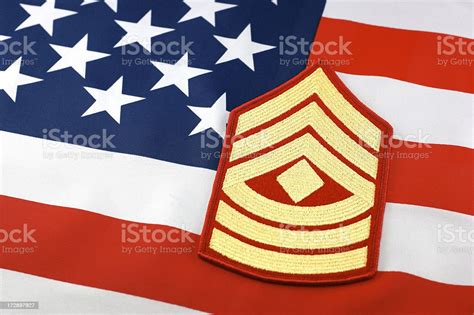 Marine First Sergeant Rank Insignia And Flag Background Stock Photo ...