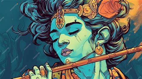 Premium AI Image | Hindu deity Krishna playing flute Fantasy concept ...