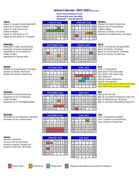 School Calendar – Student Life – Horizon Science Academy of Lorain