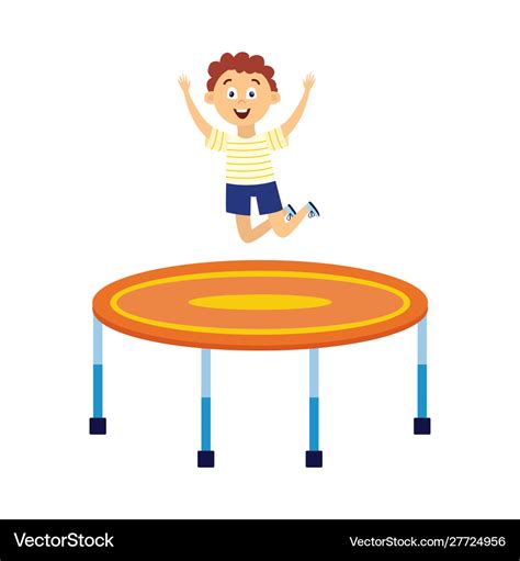 Happy cartoon boy jumping on trampoline - excited Vector Image