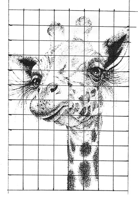 Pointillism drawing. Grid method. Art lesson.