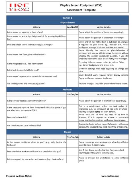 Display Screen Equipment (DSE) Assessment Template - hsefiles.com