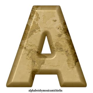 an old world map with the letter a in gold
