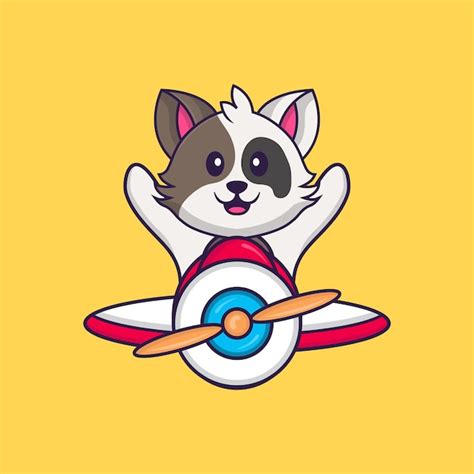 Premium Vector | Cute cat flying on a plane animal cartoon concept isolated