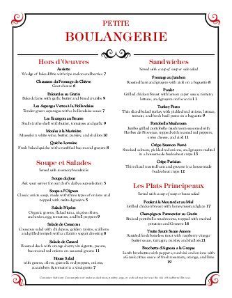 Customize Brasserie Menu