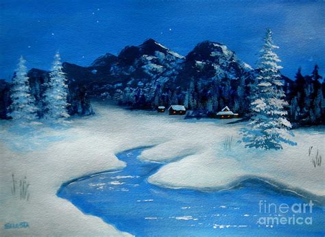 Starry Night Winter Moonlight Painting by Shasta Eone - Fine Art America