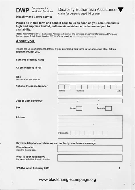 DWP Disability Euthanasia Assistance Application Form – Get One Here – Black Triangle Campaign