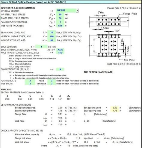 Beam Bolted Splice Design Spreadsheet