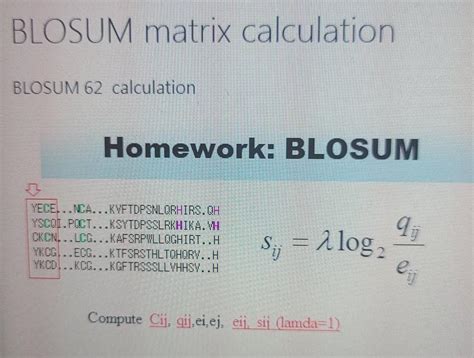 BLOSUM matrix calculation BLOSUM 62 calculation | Chegg.com