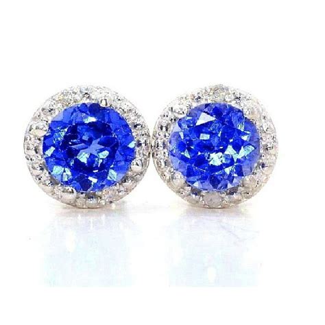 Elizabeth Jewelry - 2 Ct Blue Sapphire & Diamond Round Stud Earrings 14Kt White Gold - Walmart ...